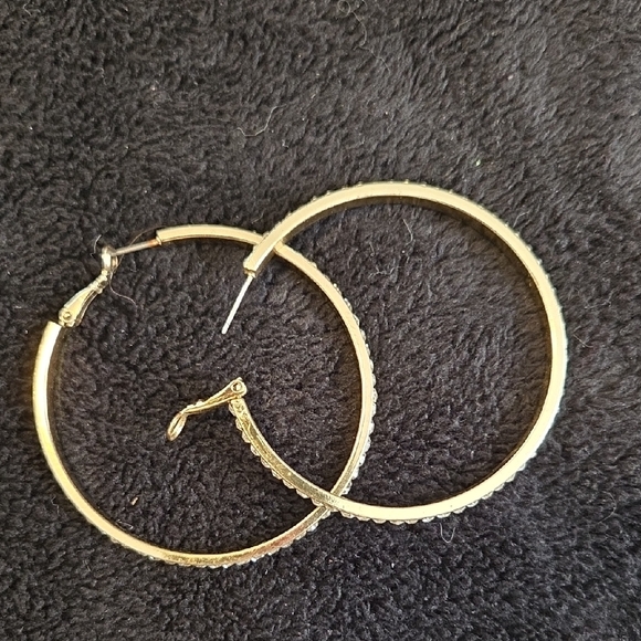 Elegant Gold and Silver Crystal Hoop Earrings - Picture 3 of 4